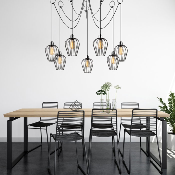 Opviq Lámpara de araña industrial en negro con altura ajustable Opviq Lámpara de araña industrial en negro con altura ajustable